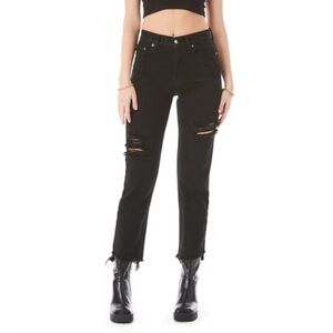 NWT Carmar | Black Denim Distressed Jeans Emilia Cropped High Rise Size 24